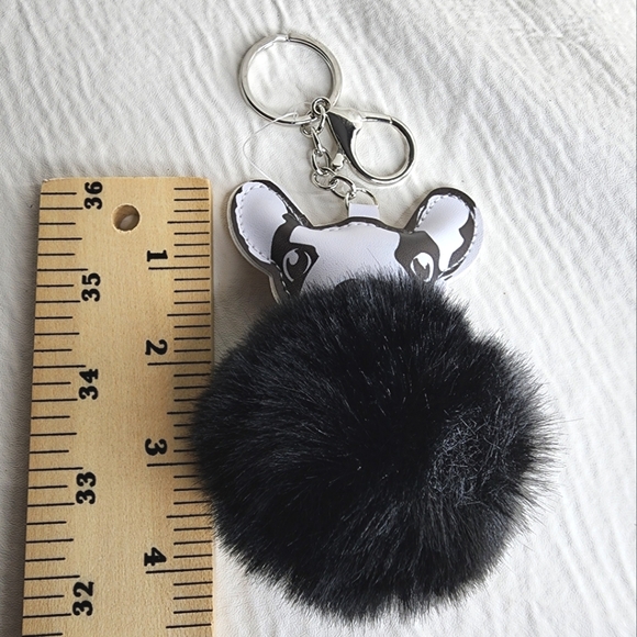 Boston Terrier / French Bulldog Dog Keychains Pom Pom Black White Set of 2 NWOT - Picture 7 of 15